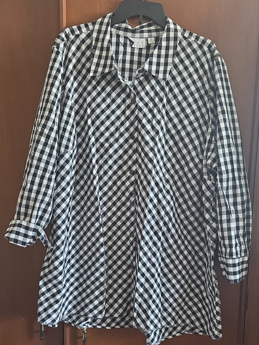 Joan Rivers Black & White Gingham Button-Down Shirt 100% Cotton W/Pockets Sz 3x